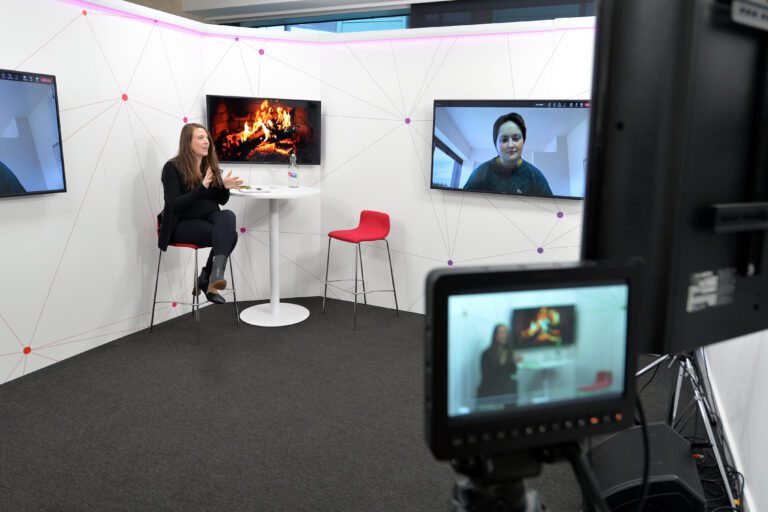 Horizon Leeds Streaming Studio with a lady being streamed